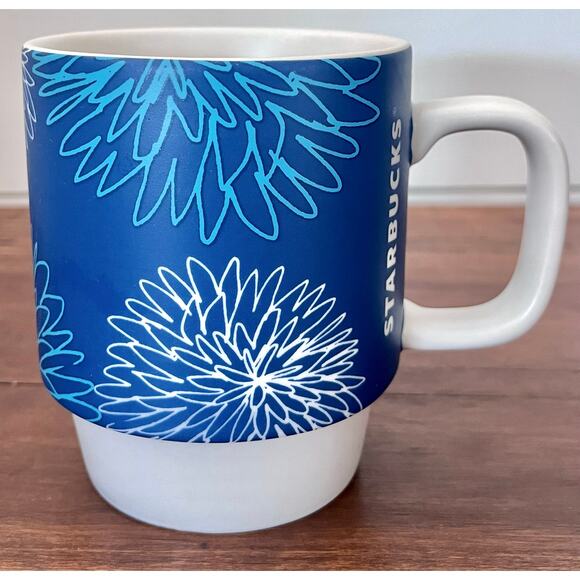 Starbucks 2016 Mug Cup Matte Blue White Floral Flowers Stackable Replacement - Picture 1 of 7